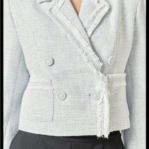 English Factory Frayed Trim Blazer - Light Blue